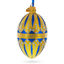 Load image into Gallery viewer, Blue Enamel Royal Inspired Egg Glass Ornament 4 Inches