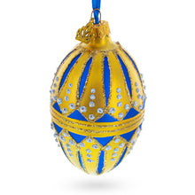 Load image into Gallery viewer, Blue Enamel Royal Inspired Egg Glass Ornament 4 Inches