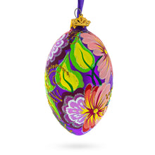 Load image into Gallery viewer, Flowers on Purple Glass Egg Ornament 4 Inches