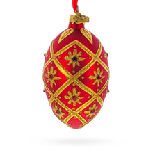 Load image into Gallery viewer, Gold Stars on Red Glass Egg Ornament 4 Inches