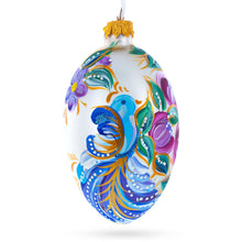 Load image into Gallery viewer, Blye Songbird with Blossoms Glass Egg Ornament 4 Inches