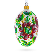 Load image into Gallery viewer, Red Flowers On White Glass Egg Ornament 4 Inches