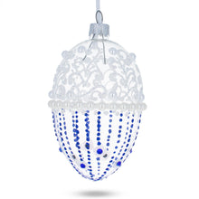 Load image into Gallery viewer, Pearls on Frosted Glass Egg Ornament 4 Inches