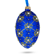Load image into Gallery viewer, Jeweled Trellis On Blue Glass Egg Ornament 4 Inches