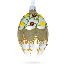Load image into Gallery viewer, Multicolor Flowers On White Glass Egg Ornament 4 Inches