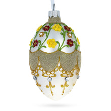 Load image into Gallery viewer, Multicolor Flowers On White Glass Egg Ornament 4 Inches