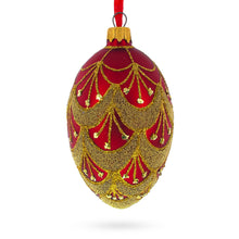 Load image into Gallery viewer, White Trellis On Red Egg Glass Ornament 4 Inches