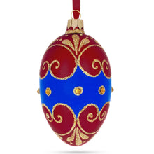 Load image into Gallery viewer, Red and Blue Jeweled Egg Glass Ornament 4 Inches