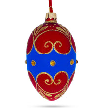 Load image into Gallery viewer, Red and Blue Jeweled Egg Glass Ornament 4 Inches