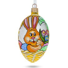 Load image into Gallery viewer, Easter Bunny in Flower Basket Glass Egg Ornament 4 Inches