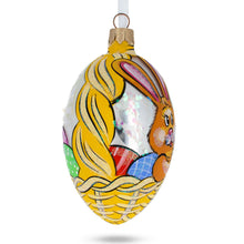 Load image into Gallery viewer, Easter Bunny in Flower Basket Glass Egg Ornament 4 Inches