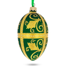 Load image into Gallery viewer, Golden Leaves On Green Glass Egg Ornament 4 Inches