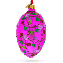 Load image into Gallery viewer, Vibrant Pink Heart Vines with 3D Roses Glass Egg Christmas Ornament 4 Inches