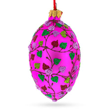 Load image into Gallery viewer, Vibrant Pink Heart Vines with 3D Roses Glass Egg Christmas Ornament 4 Inches