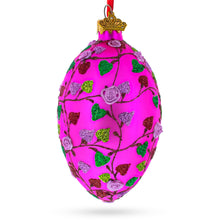 Load image into Gallery viewer, Vibrant Pink Heart Vines with 3D Roses Glass Egg Christmas Ornament 4 Inches