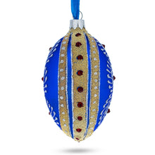 Load image into Gallery viewer, Silver on Blue Jeweled Glass Egg Ornament 4 Inches