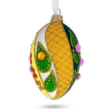 Load image into Gallery viewer, Roses On Spiral Leaves Glass Egg Ornament 4 Inches