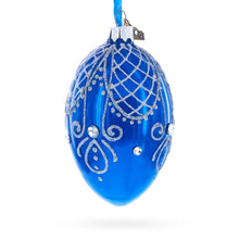 Load image into Gallery viewer, Jeweled Blue Glossy Royal Inspired Glass Egg Ornament 4 Inches