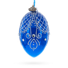 Load image into Gallery viewer, Jeweled Blue Glossy Royal Inspired Glass Egg Ornament 4 Inches