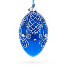 Load image into Gallery viewer, Jeweled Blue Glossy Royal Inspired Glass Egg Ornament 4 Inches