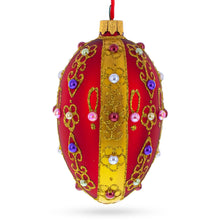 Load image into Gallery viewer, Jeweled Red Royal Inspired Glass Egg Ornament 4 Inches