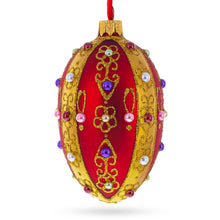Load image into Gallery viewer, Jeweled Red Royal Inspired Glass Egg Ornament 4 Inches