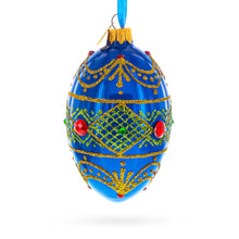 Load image into Gallery viewer, Jeweled Red on Blue Glass Egg Ornament 4 Inches
