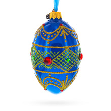 Load image into Gallery viewer, Jeweled Red on Blue Glass Egg Ornament 4 Inches