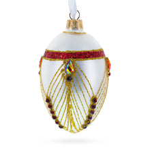 Load image into Gallery viewer, Red Jewels Eccentrics on White Glass Egg Ornament 4 Inches