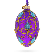 Load image into Gallery viewer, Blue Leaf on Purple Glass Egg Ornament 4 Inches