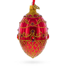 Load image into Gallery viewer, Red Jewels on Glossy Red Glass Egg Ornament 4 Inches