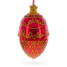 Load image into Gallery viewer, Red Jewels on Glossy Red Glass Egg Ornament 4 Inches