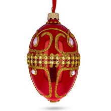 Load image into Gallery viewer, Jeweled White Beads Glossy Red Glass Egg Ornament 4 Inches