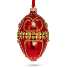 Load image into Gallery viewer, Jeweled White Beads Glossy Red Glass Egg Ornament 4 Inches