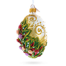 Load image into Gallery viewer, Embossed Roses Bouquet Glass Egg Ornament 4 Inches