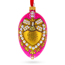 Load image into Gallery viewer, Italian Fashion House Pearl Buckle on Pink Glass Egg Christmas Ornament 4 Inches