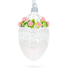 Load image into Gallery viewer, Jeweled Pink Roses Glass Egg Christmas Ornament 4 Inches