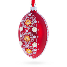 Load image into Gallery viewer, Jeweled Flowers on Red Glass Egg Christmas Ornament 4 Inches