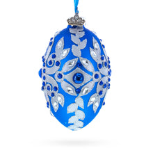Load image into Gallery viewer, Silver on Blue Glass Egg Christmas Ornament 4 Inches