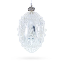 Load image into Gallery viewer, Pearlized Drops on White Glass Egg Christmas Ornament 4 Inches