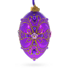 Load image into Gallery viewer, Royal Purple and Gold Glitter Scrollwork &amp; Gem Accents Glass Egg Christmas Ornament 4 Inches