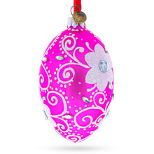 Load image into Gallery viewer, Flower with Diamond Glass Egg Christmas Ornament 4 Inches