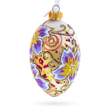 Load image into Gallery viewer, Purple Flowers Glass Egg Ornament 4 Inches