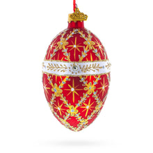 Load image into Gallery viewer, Diamond Trellis on Red Glass Egg Christmas Ornament 4 Inches