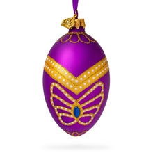 Load image into Gallery viewer, Golden Pattern on Purple Glass Egg Christmas Ornament 4 Inches