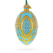 Load image into Gallery viewer, Golden Wheat on Turquoise Glass Egg Christmas Ornament 4 Inches