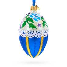 Load image into Gallery viewer, Flowers on Beige and Blue Glass Egg Christmas Ornament 4 Inches