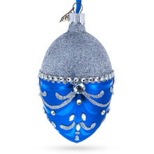 Load image into Gallery viewer, Glittered Silver Top Blue Bottom Glass Egg Christmas Ornament 4 Inches