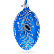 Load image into Gallery viewer, Blue Paisley Glass Egg Christmas Ornament 4 Inches