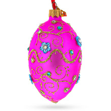 Load image into Gallery viewer, Diamond Swirl Flowers Pink Glass Egg Christmas Ornament 4 Inches